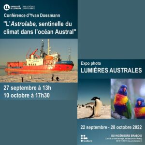 You are currently viewing [Grand Public] Conférences “L’Astrolabe : sentinelle du climat dans l’océan Austral”  Expo photos