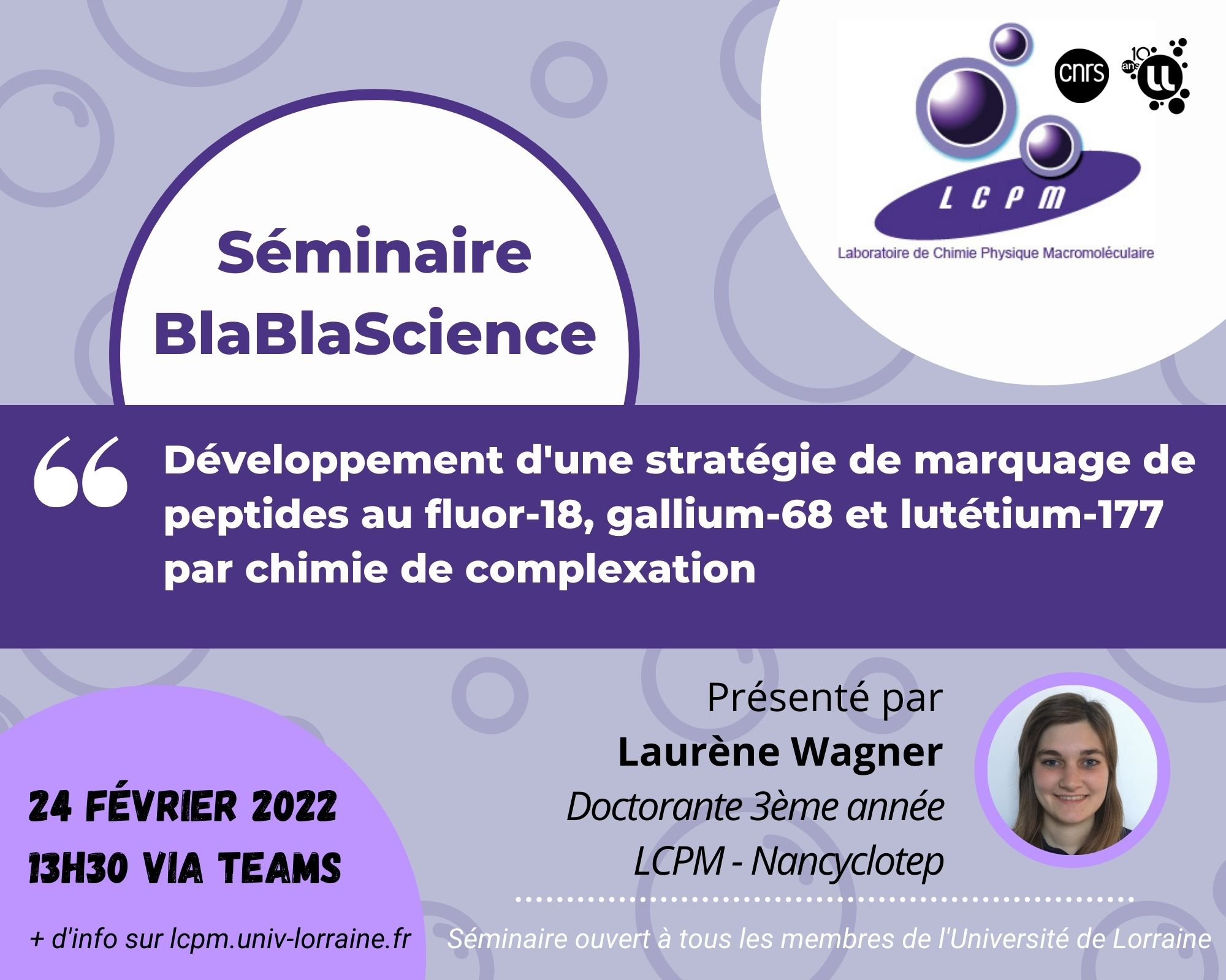 You are currently viewing [Séminaire scientifique] Développement d’une stratégie de marquage de peptides au fluor-18, gallium-68 et lutétium-177 par chimie de complexation